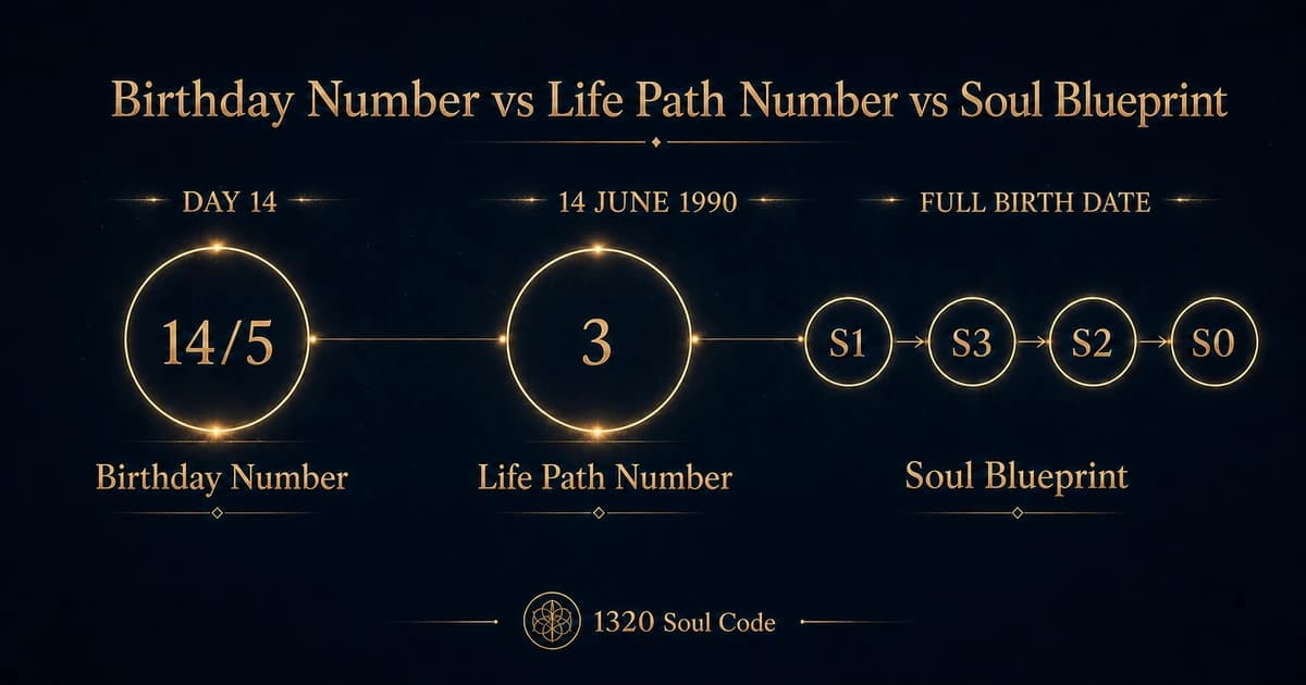 Comparison of Birthday Number 14/5, Life Path Number 3 and the 1320 Soul Blueprint Foundation Mirrors S1, S3, S2 and S0