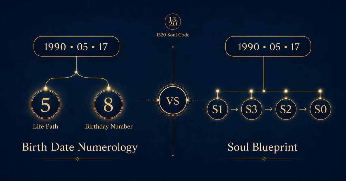 Comparison of birth-date numerology outputs such as Life Path and Birthday Number with the 1320 Soul Blueprint Foundation Mirrors S1, S3, S2 and S0